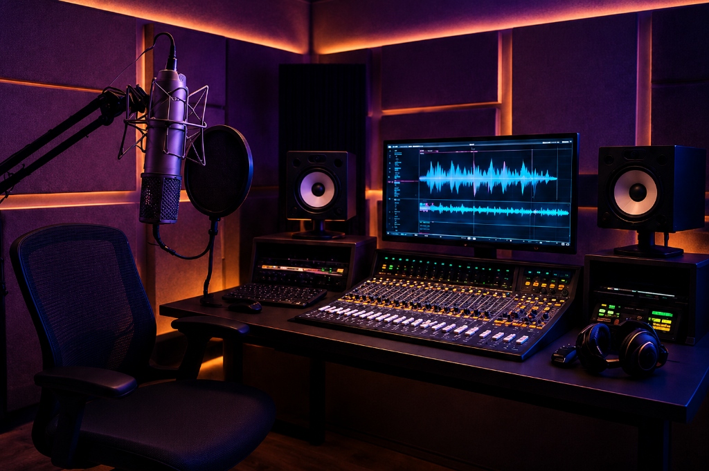 Acoustic music recording studio desk digital mixer