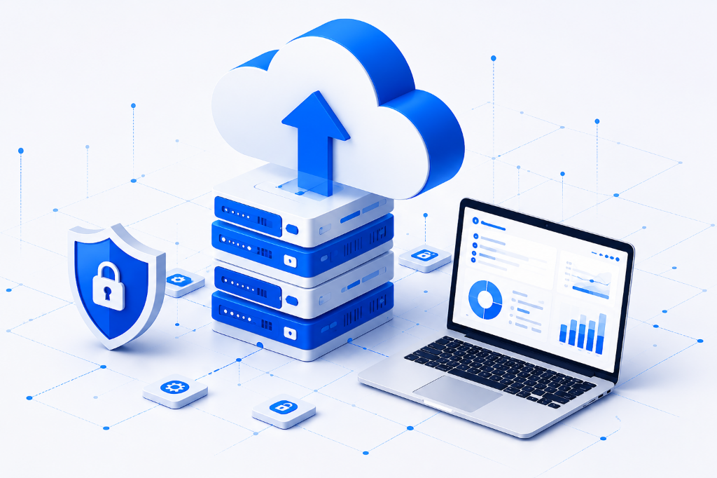Cloud solutions computing and servers mockup