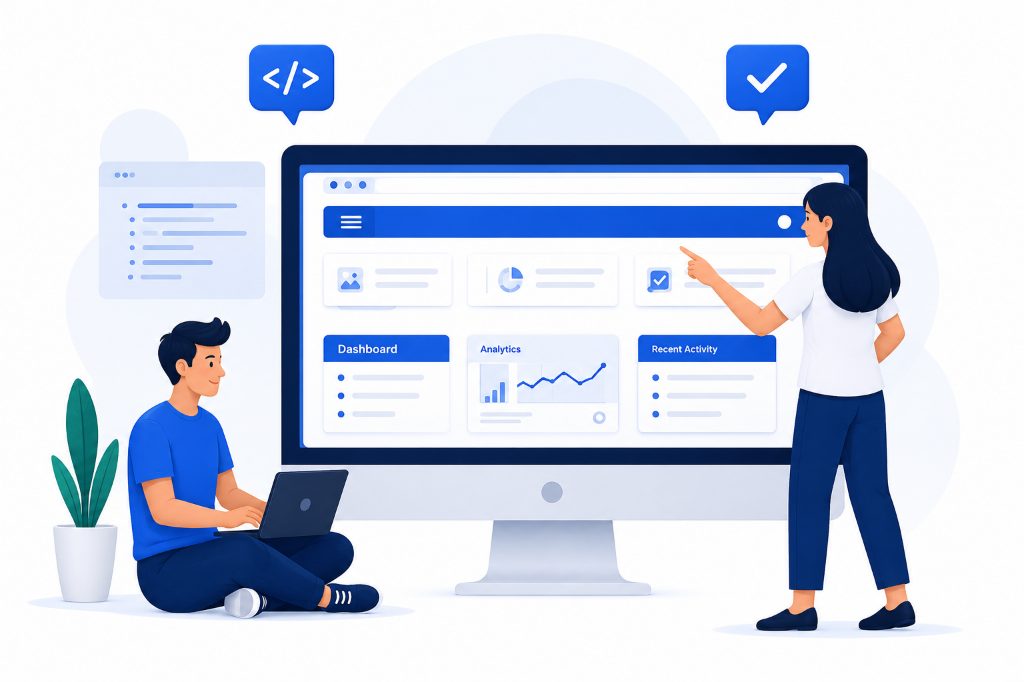 Custom website layout and developers illustration